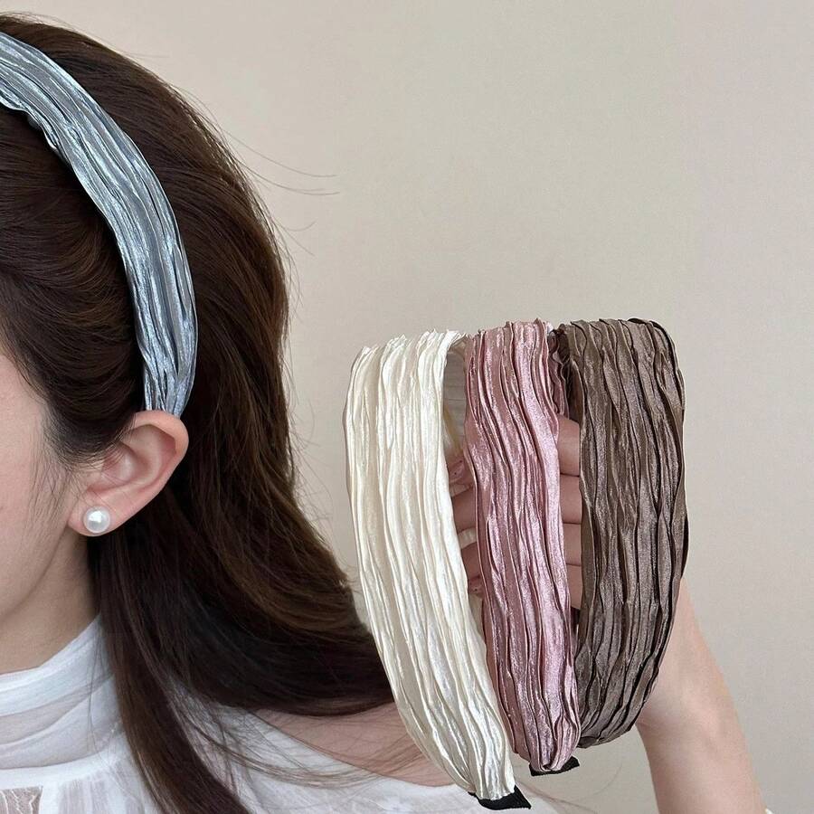 4pcs Women Pleated Minimalist Elegant Solid Color Headbands, Suitable For Daily Use, Home, School, Beach, Office, Party, Holiday, Birthday, Back To School, New Year, Valentine's Day, Mother's Day, Wedding, Music Festival, Spring/Summer/Autumn/Winter Hairband