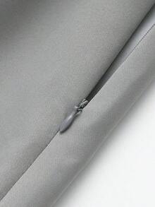 Falda pantalón negra de unicolor minimalista para uso casual, oficina y viajes, con hebilla y cinturón, para verano - Gris Claro - Ver 4