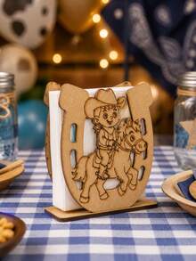 Servilletero herradura vaquero MDF para fiestas infantiles decoración mesa western niño primera comunión presentación porta servilletas madera - Café integral - Ver 1