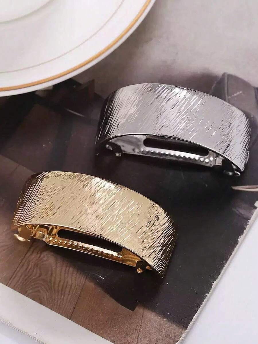 2个合金半圆形拉丝弹簧夹 时尚优雅配饰 女士女孩日常上学休闲装饰发饰 礼物 拍照道具 学习用品 发夹 生日礼物 - 彩色 - 查看 1