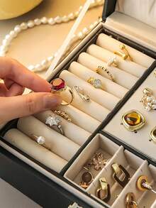 1pc New Double-Layer Lockable Jewelry Storage Box, Lockable Jewelry Organizer, Drawer-Style Jewelry Box, Can Store Earrings, Rings, Watches, And Other Accessories School Supplies - Jewelry Box - View 7
