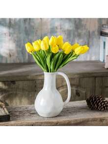 5 piezas Centros de mesa de flores artificiales románticas, tulipanes de plástico con textura de seda, adecuados para bodas, hogar, hotel, fiesta, regalo de Año Nuevo, Día de San Valentín, ramo de boda, dormitorio, sala de estar, decoración de escritorio, jardín exterior - Amarillo - Ver 10