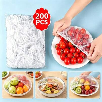200/100/50/10 túi bọc thực phẩm bằng nhựa, loại dày dặn dùng để bảo quản thức ăn thừa, màng bọc rau củ quả, túi đựng thực phẩm trong tủ lạnh nhà bếp, loại co giãn tốt, thích hợp cho gia đình, dã ngoại, tiệc tùng, ngày lễ.