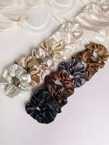 12pcs/1pc Women's 10cm/3.9in High-Quality Silky Satin Black, White, Khaki, Brown Hair Scrunchies, Fashionable Versatile Elegant Minimalist Solid Color Hair Ties, Suitable For Daily Wear, Casual, Party, Commute, Beach, Bun, Ponytail, Face Washing, Makeup, Outfit Accessory Elastic Hair Ties - Multicolor - View 11