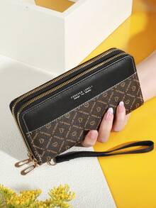 Billetera clásica, cartera de embrague de gran capacidad con cremallera, 8 ranuras para tarjetas y múltiples compartimentos, elegante correa de muñeca - Multicolor - Ver 2