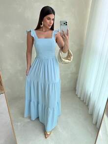 Long Dress With Lace Detail At The Waist, Duna Fabric. - 天藍色 - 查看 3