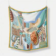 Bufanda cuadrada de marca de sillín para mujer, pañuelo de seda nuevo, diadema de lujo, Hijab, Foulard, 53cm - OP69-1 - Ver 10