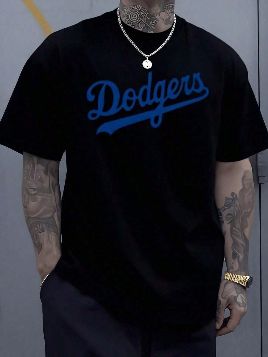 Dodgers T-Shirt With Classic Lettering In A Bold Blue Tone Representing The Spirit Of A Beloved Baseball Team, 100% Cotton And A Timeless Sportswear Option Perfect For Casual Wear. - 黑色 - 查看 1