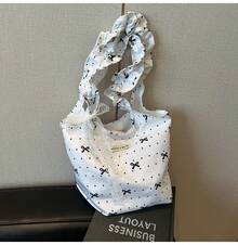 Borsa in nylon dal design unico e con volant floreali, un nuovo stile grazioso per ragazze, versatile per gli spostamenti quotidiani, da portare a tracolla o sotto il braccio. - Fiocco bianco - Visualizzare 2