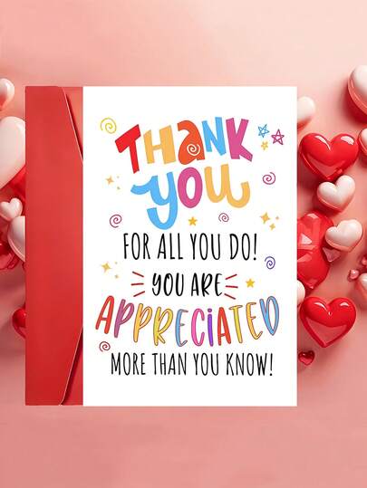 1pc "Thank You For All You Do" Appreciation Card With Envelope, Thank You Greeting For Coworker Teacher Friend Employee, Blank Inside