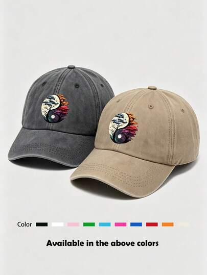 1 chiếc mũ lưỡi trai unisex in họa tiết bạc màu, kiểu dáng cổ điển, thoáng khí, thích hợp cho hoạt động ngoài trời, câu cá, du lịch.