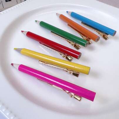 6pcs Cute & Realistic Pencil Shaped Hair Clips, Fashion Bangs Hair Clips Accessories For Women