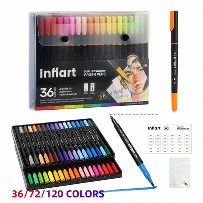 Bộ bút vẽ hai đầu Infiart, thiết kế hai đầu với đầu cọ và đầu mảnh, đáp ứng nhiều nhu cầu vẽ khác nhau, phù hợp cho tô màu, phác thảo và làm sổ tay Bullet Journal.