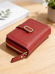 Women's Multi-Functional Zipper Wallet, Retro Style Purse, Large Capacity Women's Wallet With Multiple Card Slots, Zipper Coin Pouch, Mini Clutch, Textured Minimalist Unisex Wallet, Versatile Daily Use - Burgundy - View 3