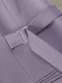 Chaqueta de traje de mujer con doble botonadura y cordones en color marrón, abrigo delgado y de longitud media para ir al trabajo, tela suave y elegante, prenda exterior casual elegante para mujeres de 25 a 45 años en primavera - morado claro - Ver 8