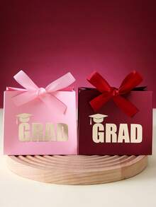 10pcs/Set Graduation Gift Box With "GRAD" Foil Print Design, Multi-Color Celebration Favors With Ribbon & Bow, Metal Texture Souvenir Bag, Festive Decoration - View 3