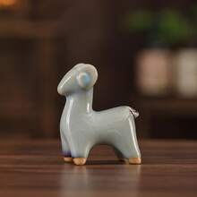 Jun Kiln Ceramic Zodiac Sheep Ornament, With Naturally Vibrant Kiln Glaze Colors, Delicate And Exquisite Traditional Chinese Craftsmanship, And A Warm, Rustic Texture.It Symbolizes The Prosperity Of The Three Elements, Auspicious Fortune, And Peace And Smoothness. It Can Be Used As A Decorative Piece For The Living Room, Study, Or Office Desk, Enhancing The Elegance And Style Of The Space - [Màu xanh da trời] Dê - Xem 2