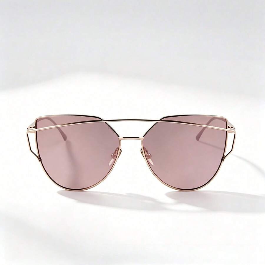 Large Frame Black Round Face Big Face Fashion Glasses For Women, Elegant High-End Square Glitter Glasses 2026 New Style, Comes With Black Glasses Case Box - 26808 Gold Frame Pink Mercury Sheet - View 1