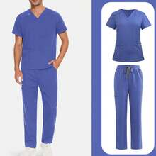Special Wrinkle Resistant Lightweight Medical Uniforms Men Unisex Dentist Veterinary Nursing Scrubs Set Top Pants - 藍色 - 查看 2
