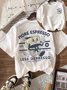 Camiseta de manga corta con cuello redondo y estampado gráfico de More Espresso Coffee Club para mujer, camiseta casual de verano, estilo unisex. - Blanco - Ver 1