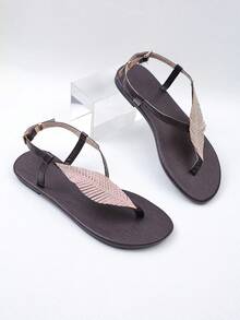Sandal xỏ ngón hình lá màu nâu sẫm đính đá cho bé gái, kiểu dáng retro cổ điển với khóa cài, thích hợp cho mùa hè. - Màu nâu Sô-cô-la - Xem 2