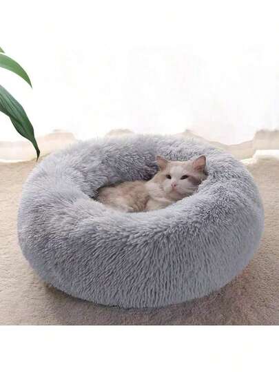 1个柔软舒适的圆形宠物床，适合猫咪或小型犬，中小型犬/猫适用，四季皆宜，保暖透气，易于清洁，宠物用品