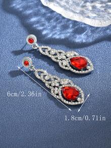 1 Pair Elegant Rhinestone Water Drop Bridal Wedding Earrings - Red - View 3