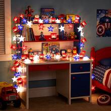 80LED 39FT Copper Wire Star Hat String Lights, Red White Blue Patriotic LED Fairy Lights, 4th Of July Decor, Ideal For Presidents Day, Independence Day, Memorial Day, Garden Yard Party Decoration - 星星帽銅線燈 - 查看 11