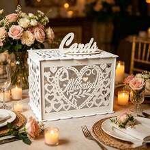 1 Set Upgraded Wooden Wedding Card Box With Lock And Key, Gift Card Holder For Wedding Reception, Natural Hollow Cash Box With Card Logo - Multiple Styles - View 3