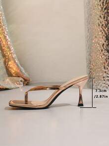 Square Toe Single Strap Stiletto Heel Sandals For Women, Buckle Open Toe Elegant High Heels, Versatile For Commuting, Dating, Wedding And Party - Gold - View 5
