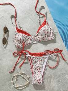 Bikini de mujer con estampado de lunares y rayas retro, casual y elegante para vacaciones, festivales de música, carreras de caballos, Kentucky Derby - Rojo - Ver 8