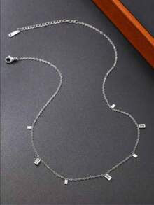 Cadena de clavícula de acero inoxidable elegante y resistente al desteñido, con diseño de nicho de lujo versátil con gota de agua y estilo japonés y coreano - Plateado - Ver 3