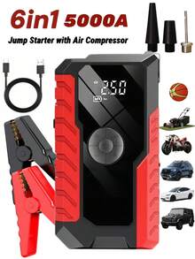 10000A 7-In-1 Multifunctional Emergency Jump Starter With Air Compressor, 150PSI Portable Car Battery Booster, Digital Tire Inflator, Suitable For 2.64 Gallon Gasoline Battery, LED Emergency Light, Car Emergency Tool - GL901 - View 2