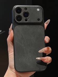 适用于 17 Pro Max Air 16 Pro 15 14 Plus 13 12 11 的奢华哑光牛仔皮革纹理手机壳,防震全包式保护套 - 黑色 - 查看 3