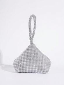 Bolso de mano mini con decoración de rhinestones, bolso de fiesta de forma única, bolso para lápiz labial, bolso pequeño y lindo a juego con vestido formal, bolso de mano de moda - Plateado - Ver 2