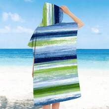1pc Striped Floral Print Ultra-Soft Hooded Beach Towel, Beach Coverup Robe, Wearable Bathrobe, Extra Large Cute Beach Towel, Anime Pool Towel, Birthday Gift, Super Absorbent Microfiber Beach Blanket - D - View 2