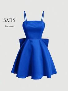 Vestido de tirantes elegante de unicolor y simple para uso diario de mujer - azul real - Ver 7