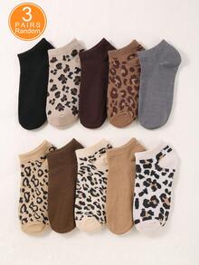 3/5/7/10 paires de chaussettes femme imprimé léopard aléatoire, chaussettes minimalistes décontractées et confortables, chaussettes courtes légères à la mode, toutes saisons, rentrée scolaire, course, randonnée, entraînement, respirantes, convient pour Halloween, cadeaux de Noël - Multicolore - Voir 17