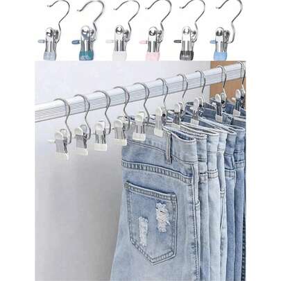 1/5/10pcs High Quality Stainless Steel Clothes Clips, Adjustable Metal Pants Hanger With Clips, Laundry Clips With Hooks, Portable Hanging Clips For Clothes, Pants, Skirts, Decorations, Minimalist Style For Spring, Tops For Summer