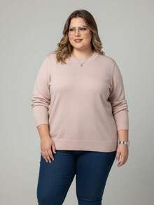 Vivi Women's Plus Size Wool Sweater For Cold Weather, Basic Knit, Long Sleeve - 乾枯玫瑰色 - 查看 4