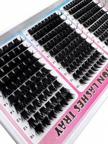 300D/200D/160D/100D/60D Spiky Cluster Eyelash Extension, 180pcs/260pcs Thick Spiky Realistic False Eyelashes 10-18mm Super Fluffy D-Curl Unique Spiky Cluster Fairy Lashes DIY Home Use - D - 查看 9