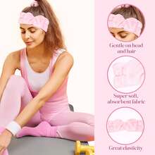 Free Shipping-Spa Headband, Soft Carol Fleece Makeup Headband With Cute Bow Elastic Headband For Washing Face Skincare Facial Mask Showers, Light Pink - Màu Hồng baby - Xem 3
