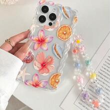 1pc Ocean Elements Starfish, Turtle, Jellyfish, Hibiscus, Coral, Dolphin Pattern Wave Knitted Floral Chain Silicone Shockproof Transparent Phone Case Compatible With IPhone 11/12/13/14/15 Pro Max - Multicolor - View 3