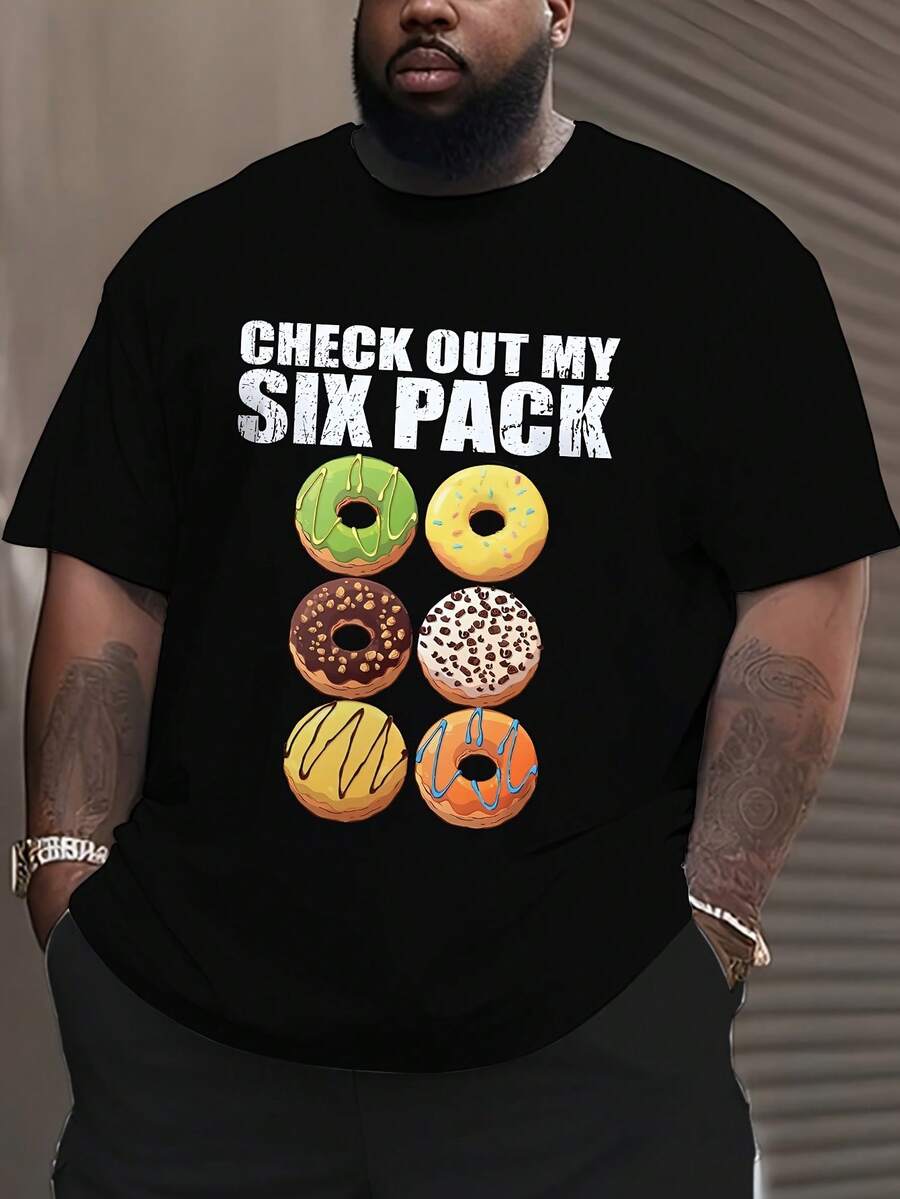 Schau dir mein Six-Pack "Donut"-T-Shirt an, lässiges, bequemes Oberteil für Herren, lässige Sportbekleidung für Herren, Outdoor-Alltagskleidung für Herren, PLUS SIZE. - Schwarz - Übersicht 1