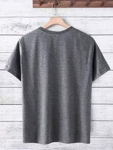 Camiseta de mujer casual de cuello redondo y manga corta con estampado de letras para verano, camisetas gráficas para mujer - Gris Oscuro - Ver 2