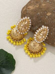 1 Pair Pearl Teardrop Shaped Jingle Bell Earrings - Yellow - View 4