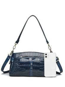 Retro Minimalist Printed Crossbody Bag With Adjustable PU Strap, Flap Closure , New Year - Azul - Ver 3