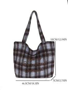 Tas Tangan Kapasitas Besar Gaya Korea Niche Desain Ins Grid Motif Huruf Korea untuk Kembali ke Sekolah, Tas Bahu Ember Gaya Kampus untuk Wanita, Cocok untuk Komuter, Santai, Belanja Sehari-hari, dan Berbelanja. - MultiWarna - View 7