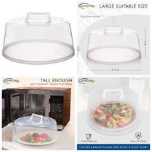 Large Microwave Cover For Food - Splatter Guard Lid - Cake Stand Cover - Size 11.5 In X 5 In Tall - Easy Grip Handle With Steam Vented Holes -  Free & Dishwasher  | Clear Plastic - 1 - View 1