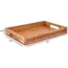 Nirman Serving Trays Acacia Wood Engraved Designer Tray With Handles | Elegant Gift For Home Decor, Hosting, Parties - 棕色 - 查看 6